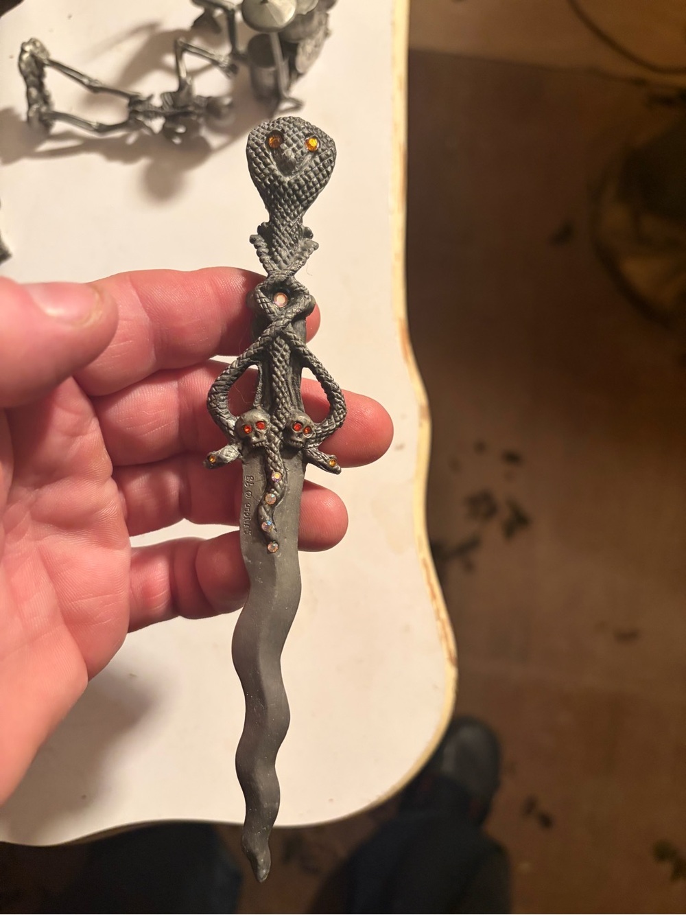 Decorative Gray Snake-Handle Reptile Dagger for Terrarium or Display